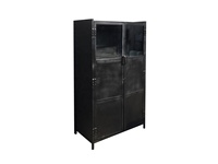Buffet de rangement extensible à 2 portes en fer noir avec vitrine pour bar à domicile, salle à manger, salle de bain, école, cuisine, chambre, hôtel