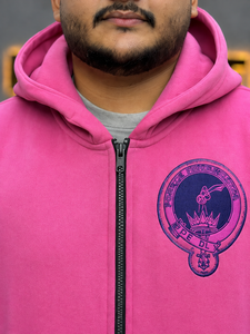Nouveau sweat-shirt rose à capuche zippé pour homme, coupe oversize, en polaire, manches rayées, style streetwear, avec logo imprimé sur le devant, idéal pour l'automne - Product Image 2