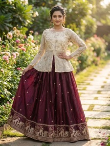 Lehenga de diseñador con bordado Zari completamente cosido y conjunto de blusa con bordado completamente cosido - Product Image 1