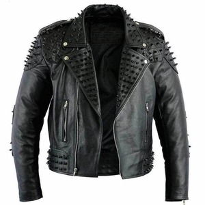 Men's Black <b>Punk</b> Studded Biker Leather <b>Jacket</b> - Product Image 1