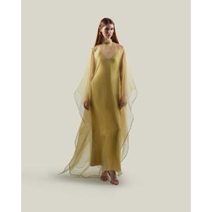 Beautiful Elegant Party A-Line Ankle-Length V-Neck Dropped Waist Cloak Sleeve Solid Color <b>Viscose</b>/Silk High Quality <b>Dress</b> - Product Image 1