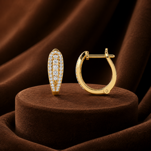 Round Diamond Hoop Earrings Double Row Moissanite Stone Plated Yellow <b>Gold</b> Women's <b>Huggie</b> Earrings for Wedding Party - Product Image 2
