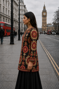 Women's Winter <b>Jacket</b> with Hand Embroidered Suzani Design <b>White</b> Fabric Bridesmaid Gift or Women's Clothing OEM ODM Bulk Sale - Product Image 3