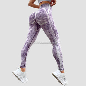 Leggings de yoga taille haute sans coutures pour femmes, en mélange de coton respirant, effet tie-dye, gainant le ventre, extensibles, pour le fitness - Product Image 3