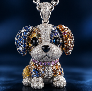 Cute <b>Dog</b> Pendant <b>Necklace</b> Colorful Rhinestone Puppy Charm Link <b>Chain</b> Animal Jewelry Gift - Product Image 1