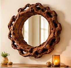 Irregular Rustic Wooden <b>Wall</b> <b>Mirror</b> Hand Carved Customized Luxury Decorative <b>Hanging</b> for Entryway Living Room Bedroom - Product Image 1