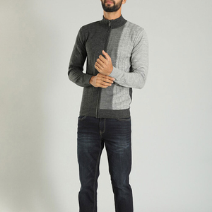 Cardigan tricoté ajusté pour homme, col montant décontracté, fermeture éclair intégrale, en acrylique et laine, idéal pour l'hiver - Product Image 6