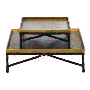 ถาดเสิร์ฟโลหะ,ถาดโลหะแนววินเทจบ้านไร่ทำจากทองเหลืองอะลูมิเนียมโบราณสำหรับร้านอาหารโรงแรม - Product Image 1