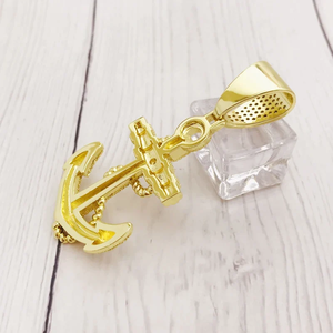 Collier Pendentif Hip Hop Ancres Bling Glacées CZ, Breloque Marin Nautique, Chaîne Maille Cubaine Or Argent, Bijoux Rapper Homme Femme - Product Image 5