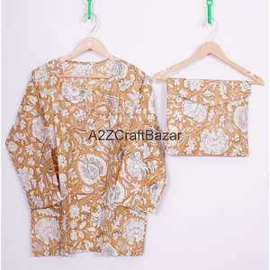 Conjunto de Pijama de Lujo para Mujer, 100% Algodón, Cintura Elástica, Mangas Tres Cuartos, Estampado Floral Digital, Largo Completo - Product Image 2