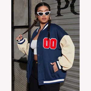 New Design High Street <b>Women's</b> Varsity <b>Jacket</b> Loose Fit <b>Leather</b> Sleeve Turn Down Collar Varsity <b>Jacket</b> For Winter Wear - Product Image 6