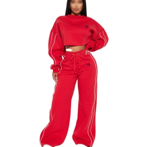 Conjunto Deportivo Casual de 2 Piezas para Mujer, con Franja Lateral, de Algodón y Felpa, Pantalones Jogger de Pierna Ancha, Ropa Deportiva, Suministro OEM - Product Image 1