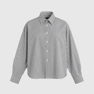 เสื้อเชิ้ตผู้ชายลายทางแขนยาวผ้าฝ้าย 100% สำหรับฤดูใบไม้ร่วง คอปกพับได้ สไตล์ลำลอง รับสกรีนโลโก้ ขายส่ง - Product Image 6