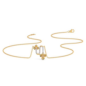 <b>Twin</b> Blossom Loop Diamond Necklace with Sculpted Golden Flowers and Flowing Sparkle Link Design - Product Image 2