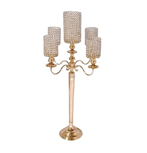 Candélabre votif en métal de luxe en cristal doré centres de table et de table décoratifs pour la fête de mariage et d'événement - Product Image 1