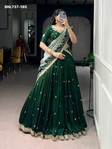 Best <b>Fabric</b> Vichitra Silk with All-Over Butti & Border with <b>Sequin</b>-Thread Embroidered Lehenga-Choli Set Woman Fashion - Product Image 4
