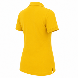 Chemise pour femme, couleur unie, manches courtes, col rabattu, décontractée, tissée, 100% polyester, jaune, coupe ajustée, longueur normale, écologique - Product Image 4