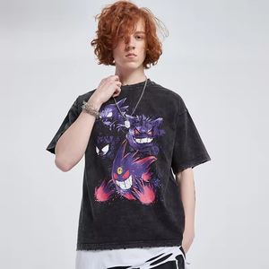 Men's Casual Acid Wash Vintage Canvas T-<b>Shirts</b> High Street Cotton Drop Shoulder Custom O-neck <b>Cartoon</b> Print Short Sleeves Front - Product Image 4