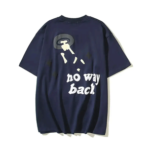 T-shirt en jersey de coton bleu marine à manches courtes et col rond pour homme, style décontracté avec imprimé - Product Image 3