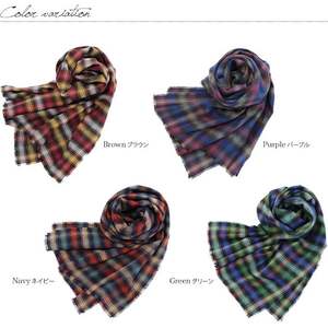 Bufanda de diseño a cuadros de algodón 100% hecha en japonés personalizada 55cm * 180cm tela de cepillado azul marino calentadores de piernas silenciador patrón a cuadros - Product Image 2