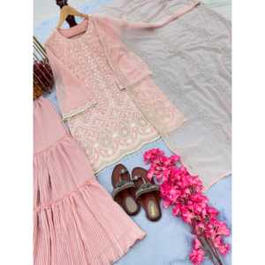 Conjunto de ropa de fiesta para mujer de diseñador con hermoso Top Plazzo y Dupatta - Product Image 5