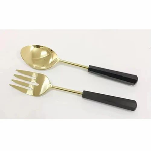 Ensemble de service à salade en métal plaqué or avec poignée en perles de résine verte, finition brillante, vaisselle de table, service alimentaire, serveur à salade - Product Image 6