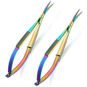 Ciseaux de beauté à ressort légers et durables en acier inoxydable à lame courbée de 4,5 pouces, couleur arc-en-ciel, avec logo personnalisé, fabriqués au Pakistan - Product Image 1