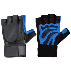 Half Finger Leather Gym <b>Gloves</b> Black Blue Adjustable Wrist Strap <b>Weight</b> Lifting Unisex Fitness Workout - Product Image 6