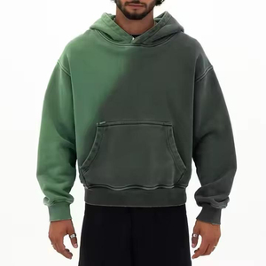 Sudadera con Capucha Corta de Algodón Grueso y Lana Francesa para Hombre, Estilo Vintage, Lavado Desgastado, Casual, a la Moda, Cortavientos e Impermeable - Product Image 2