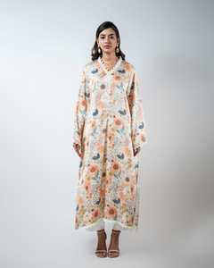 Robe Kaftan à Imprimé Floral pour Femmes, Vente en Gros, OEM ODM, Bordure en Dentelle au Crochet, Col en V, Manches 3/4, Tunique, Fabricant en Gros - Product Image 2