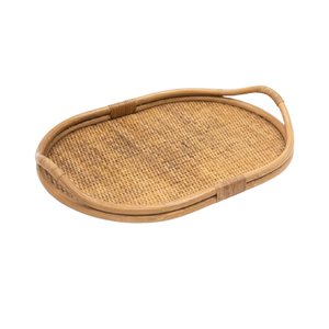 Sustainable Rattan Tray Handcrafted <b>Woven</b> Wood Serving Board for Decorative Ottoman Living Room Storage Accent - Product Image 2