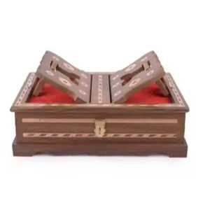 Wooden <b>Book</b> Stand <b>Box</b> with Hinged Panels Red Fabric Lining Brass Latch and Star Inlay for Reading Display Organizer - Product Image 1