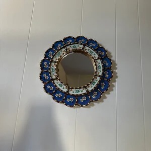 Decorative Blue Floral Shape Edge Round Mirror With Glass Panel <b>Frame</b> Ideal For Home Styling And Festive Gifting Use From India - Product Image 4