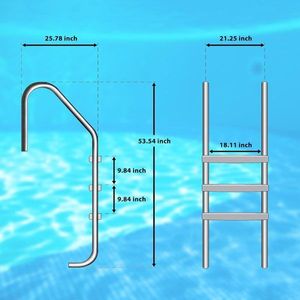 Scala per Piscina in Acciaio Inossidabile con 3 Gradini e Pedate Antiscivolo per Piscine Interrate - Product Image 5