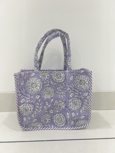 Cotton Floral <b>Tote</b> Bag Women's Summer Autumn Zipper Quilted Shoulder Bag Mini Size Washable Spacious Handbag Customized Color - Product Image 4