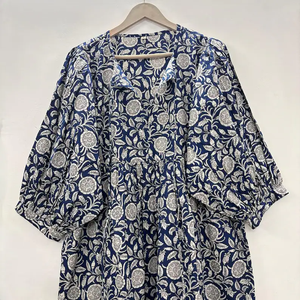 Vestido Casual Midi para Mujer, Tejido 100% Algodón, Liso, Manga Corta, Cintura Imperio, Estilo Babydoll, Cuello en V, Holgado, Funcional - Product Image 2