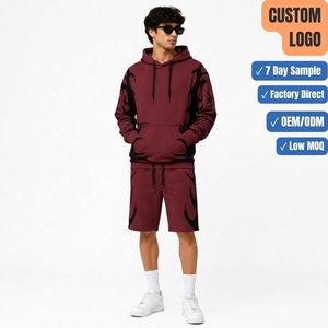 Conjunto de Sudadera con Capucha y Pantalones Cortos de Felpa Gruesa para Gimnasio y Fitness, Impresión Personalizada, OEM - Product Image 1