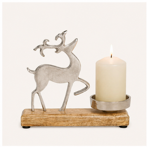 Portavelas de Aluminio Plateado Hecho a Mano con Base de Madera de Mango Natural para Decoración Moderna de Mesa Navideña y Regalos Festivos - Product Image 2