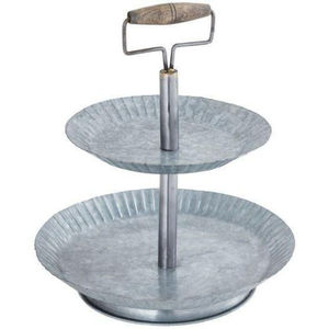 Soporte de Servicio de Metal Galvanizado Estilo Rústico, Bandeja de Dos Niveles de Acero Resistente con Asa para Exhibición de Pasteles, Cupcakes y Postres - Product Image 1