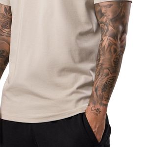 เสื้อยืดเจอร์ซีย์คลาสสิกสีเบจสำหรับผู้ชายแขนสั้นน้ำหนักเบาเสื้อยืดออกกำลังกายระบายอากาศได้ดีวิ่งออกกำลังกายชุดกีฬาลำลอง - Product Image 6