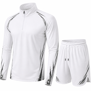 Conjunto de Pantalones Cortos y Sudadera con Cierre de Cremallera de un Cuarto, Color Blanco y Amarillo, para Hombre, Tejido Transpirable, 100% Poliéster, Ropa Deportiva Informal para Verano y Actividades al Aire Libre - Product Image 6