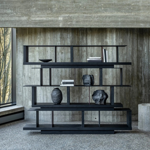 Librero Moderno de Madera con Estantes de Exhibición, Acabado Negro - Product Image 4