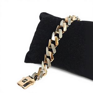 Pulsera de Oro Sólido de 22K de Dos Tonos con Eslabones Cubanos para Hombre, Cadena de Oro de Lujo Pesada de 35g, Joyería Masculina de Diseño Kada de 35.37g - Product Image 1