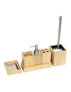 Ensemble de salle de bain décoratif en bois avec porte-savon, support pour brosses à dents, porte-gobelet et plateau de toilette assorti - Product Image 3