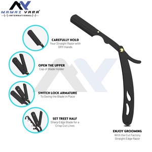 Professional Single Blade Swing Lock Straight Edge <b>Razor</b> <b>for</b> <b>Men</b> High Quality Stainless Steel Black Metal Alloy Handle Close Sha - Product Image 6