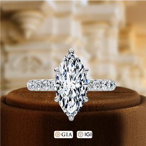 Bague de fiançailles solitaire en or massif 14 carats avec diamant de laboratoire 1,5 carat taille marquise à 6 griffes, pavée, pour mariage, fête ou promesse - Product Image 6