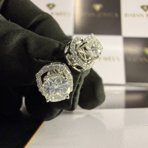 14k White Gold D VVS1 HPHT CVD Diamond <b>Earrings</b> IGI Certified Round Diamond Stud Screw <b>Back</b> Iced Out Lab Diamond Stud <b>Earrings</b> - Product Image 5
