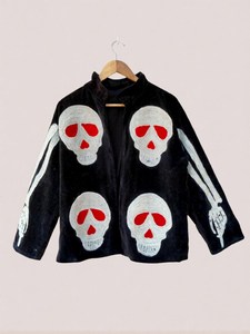 Skull Motif Handmade Vintage Suzani Embroidered <b>Velvet</b> Jacket Unisex Timeless Artistry Winter Halloween Statement <b>Coat</b> - Product Image 1
