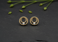 Boucles d'oreilles clous double cercle en or 14 carats avec serti à griffes, diamant de laboratoire VVS1 personnalisé, bijoux minimalistes, vente en gros, géométriques