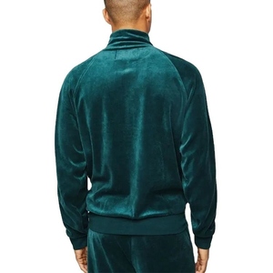 Men's Dark Green Velvet Durable Tracksuit <b>Hooded</b> Full <b>Zip</b> Solid Color Casual Sportswear Side Pockets Midweight Winter Wear - Product Image 5